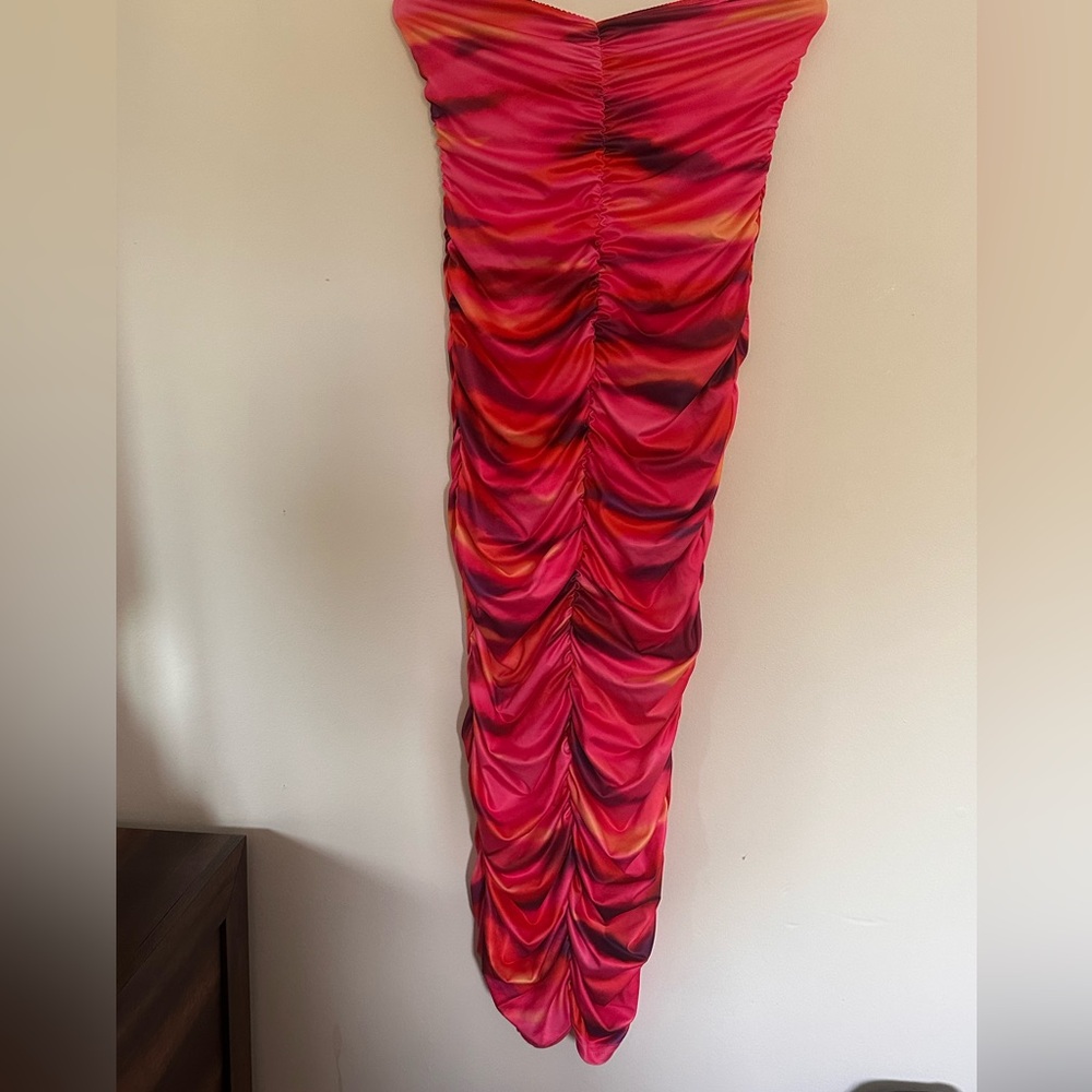 SHEIN Strapless Dress in Red and Pink